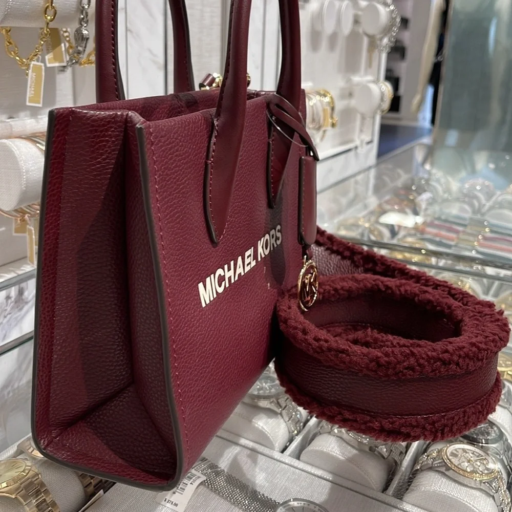 Michael Kors Mirella Small Pebbled Leather Shopper Top Zip Crossbody XBody NWT